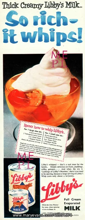 : Advertisement, Libby's Full Cream Evaporated Milk : Advertisement, Libby's Full Cream Evaporated Milk