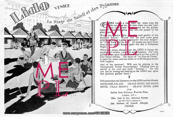 : Advert for the Lido, Venice, 1927 : Advert for the Lido, Venice, 1927