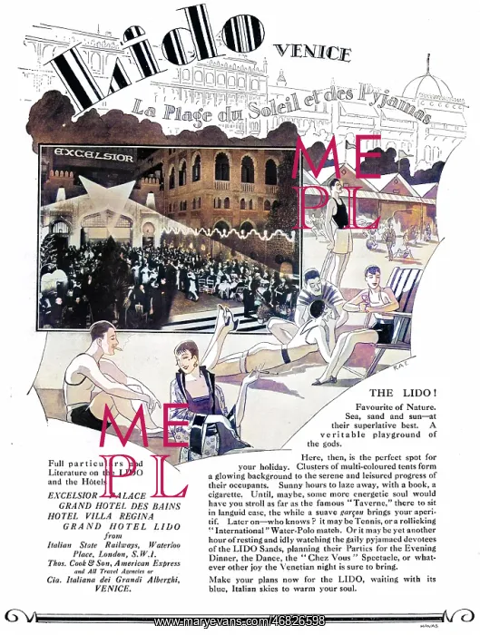 : Advert for the Lido, Venice, 1927 : Advert for the Lido, Venice, 1927