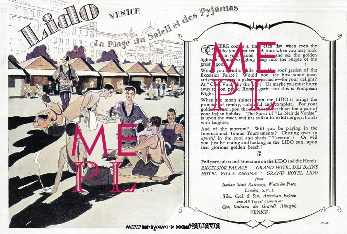 : Advert for the Lido, Venice, 1927 : Advert for the Lido, Venice, 1927