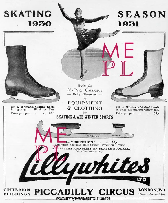 : Advert for Lillywhites skating items 1930 : Advert for Lillywhites skating items 1930