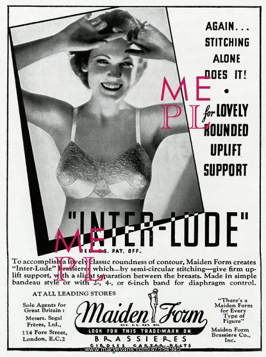 : Advert for Maiden Form bra with uplift 1936 : Advert for Maiden Form bra with uplift 1936