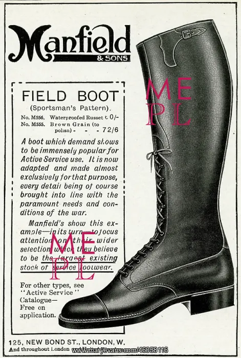 : Advert for Manfield field boot 1916 : Advert for Manfield field boot 1916