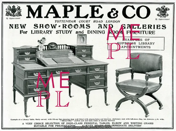 : Advert for Maple & Co. library table & chair 1904 : Advert for Maple & Co. library table & chair 1904