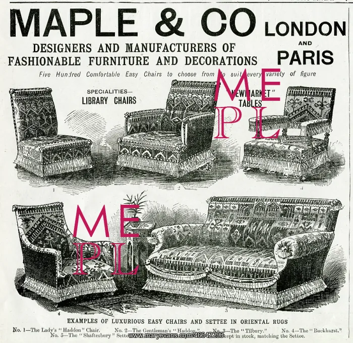 : Advert for Maple & Co oriental sytle easy chairs 1900 : Advert for Maple & Co oriental sytle easy chairs 1900