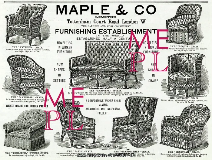 : Advert for Maple & Co wicker furniture 1892 : Advert for Maple & Co wicker furniture 1892