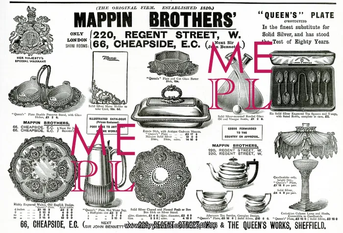 : Advert for Mappin Brothers solid silver items 1895 : Advert for Mappin Brothers solid silver items 1895