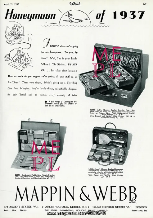: Advert for Mappin & Webb compact dressing case 1937 : Advert for Mappin & Webb compact dressing case 1937