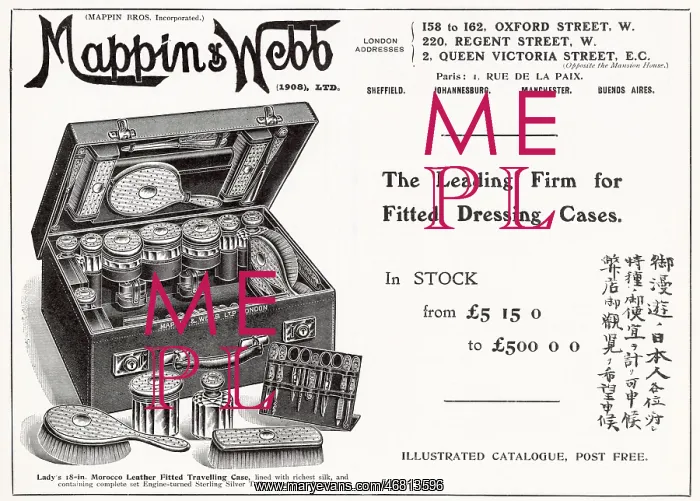 : Advert for Mappin & Webb dressing case 1910 : Advert for Mappin & Webb dressing case 1910