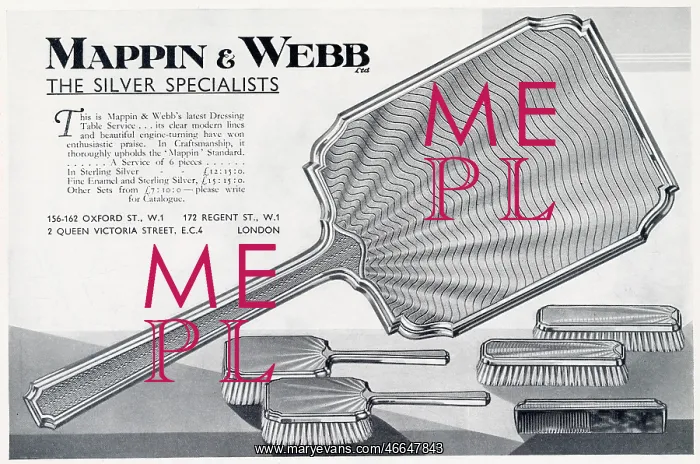 : Advert for Mappin & Webb dressing table set 1932 : Advert for Mappin & Webb dressing table set 1932