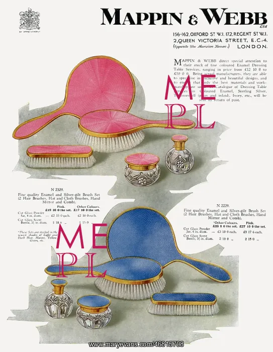 : Advert for Mappin & Webb - dressing table sets 1929 : Advert for Mappin & Webb - dressing table sets 1929