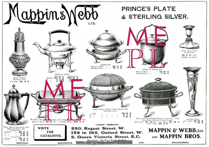 : Advert for Mappin & Webb Edwardian items 1907 : Advert for Mappin & Webb Edwardian items 1907
