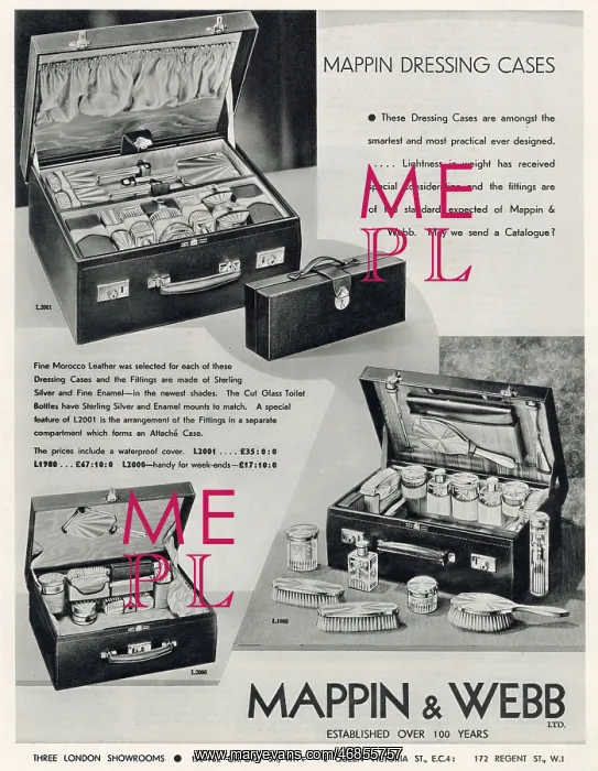 : Advert for Mappin & Webb fitted dressing case 1934 : Advert for Mappin & Webb fitted dressing case 1934
