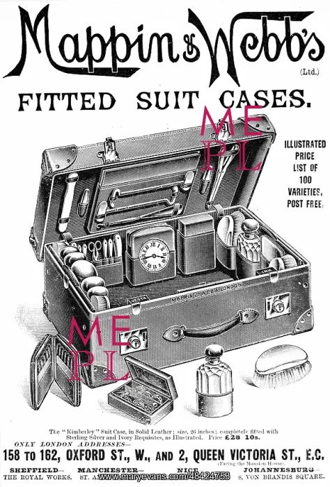 : Advertisement for a Mappin & Webb fitted suitcase : Advertisement for a Mappin & Webb fitted suitcase