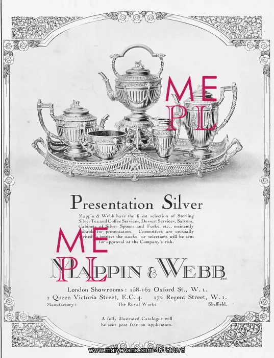  : Advert for Mappin and Webb presentation silver ware, 1925