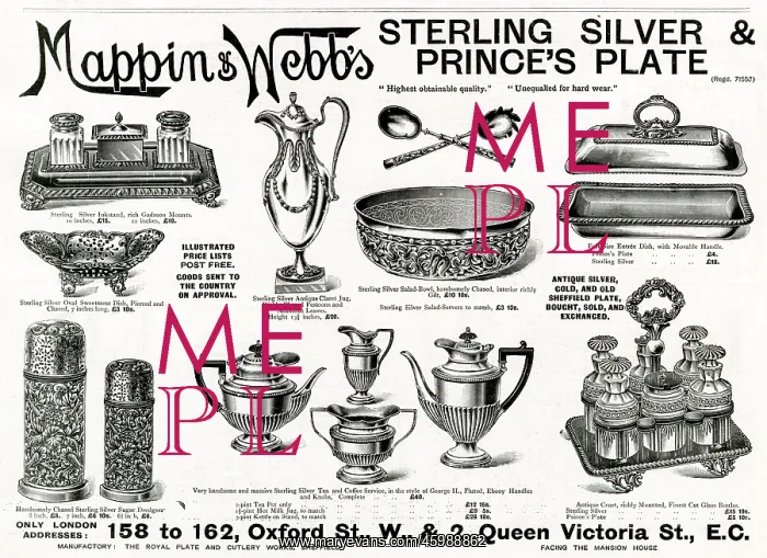 : Advert for Mappin & Webb Sterling Silver items 1895 : Advert for Mappin & Webb Sterling Silver items 1895