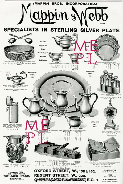 : Advert for Mappin & Webb Sterling Silver items 1904 : Advert for Mappin & Webb Sterling Silver items 1904