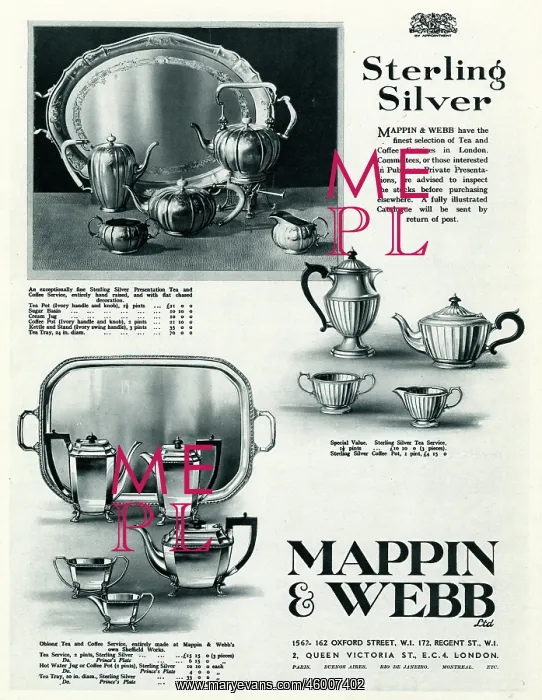 : Advert for Mappin & Webb tea & coffee service 1929 : Advert for Mappin & Webb tea & coffee service 1929