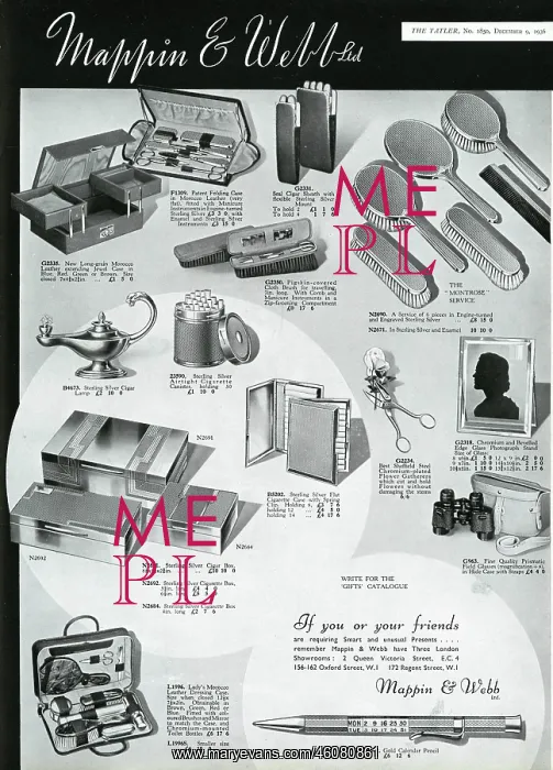 : Advert for Mappin & Webb unusual presents 1936 : Advert for Mappin & Webb unusual presents 1936