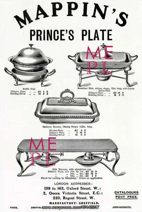 : Advert for Mappin & Webb warming dishes 1906 : Advert for Mappin & Webb warming dishes 1906