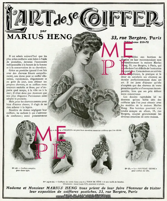 : Advert for Marius Heng, hairpieces 1906 : Advert for Marius Heng, hairpieces 1906