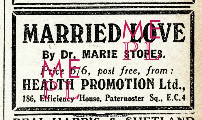 : Advert, Married Love by Dr Marie Stopes : Advert, Married Love by Dr Marie Stopes