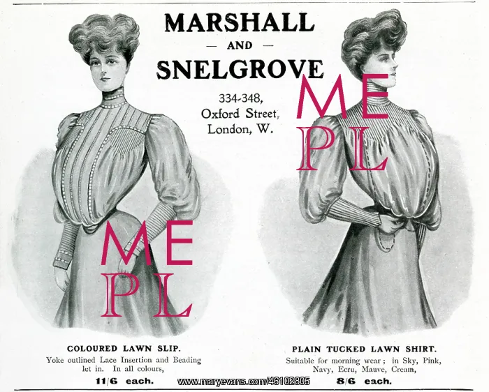 : Advert for Marshall and Snelgrove blouses 1906 : Advert for Marshall and Snelgrove blouses 1906