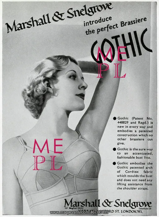 : Advert for Marshall & Snelgrove brassiere 1937 : Advert for Marshall & Snelgrove brassiere 1937
