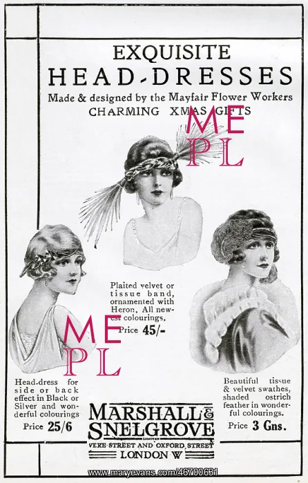 : Advert for Marshall & Snelgrove headdresses 1922 : Advert for Marshall & Snelgrove headdresses 1922