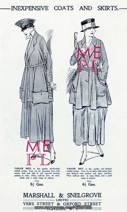 : Advert for Marshall & Snelgrove tailored suits 1917 : Advert for Marshall & Snelgrove tailored suits 1917