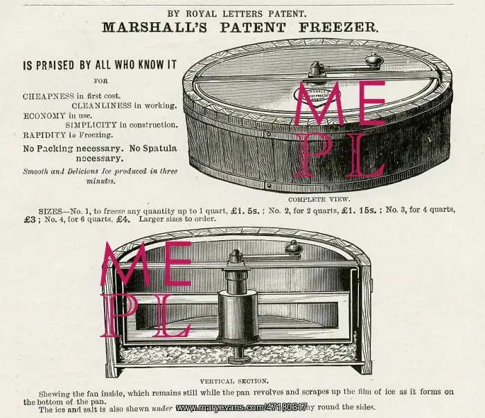 : Advert for Marshall's patent freezer 1899 : Advert for Marshall's patent freezer 1899