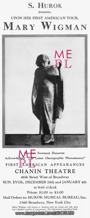 : Advert for Mary Wigman, on her first American : Advert for Mary Wigman, on her first American