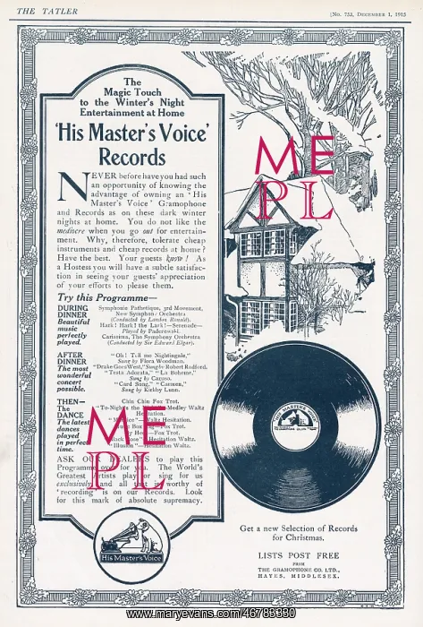  : Advert for His Master's Voice 1915