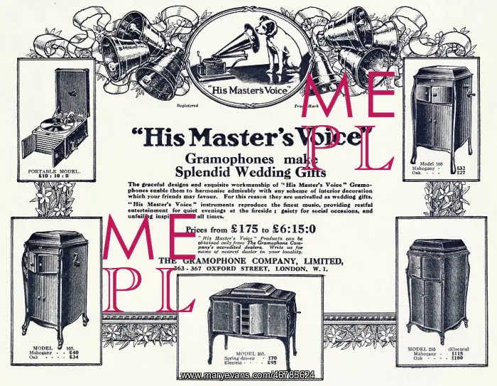: Advert for His Master's Voice - Portable Gramophone 1923 : Advert for His Master's Voice - Portable Gramophone 1923