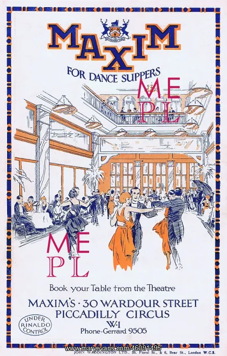 : Advert for Maxim's dance and Supper Club, London : Advert for Maxim's dance and Supper Club, London