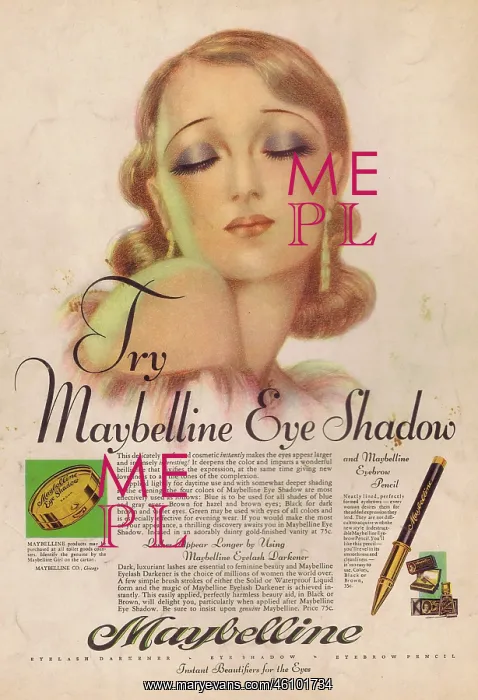: Advert for Maybelline Eye Shadow, 1930 : Advert for Maybelline Eye Shadow, 1930