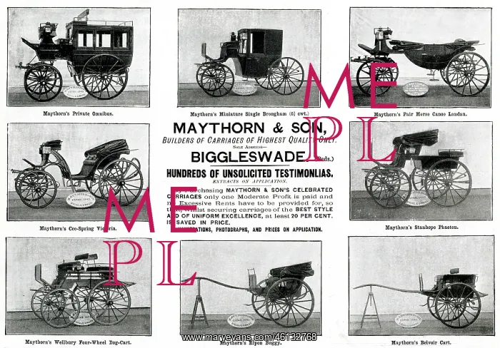 : Advert for Maythorn & Son, builders of carriages 1897 : Advert for Maythorn & Son, builders of carriages 1897
