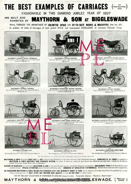 : Advert for Maythorn & Son, builders of carriages 1897 : Advert for Maythorn & Son, builders of carriages 1897