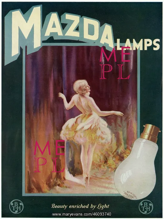 : Advert for Mazda light bulbs 1929 : Advert for Mazda light bulbs 1929
