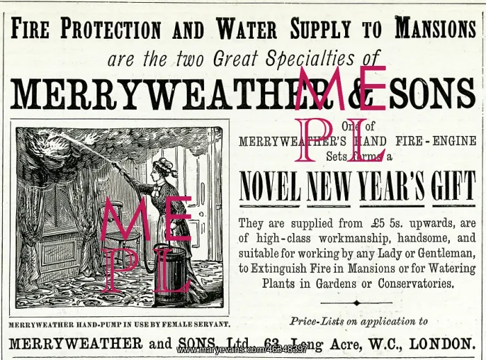 : Advert for Merryweather fire extinguisher 1893 : Advert for Merryweather fire extinguisher 1893