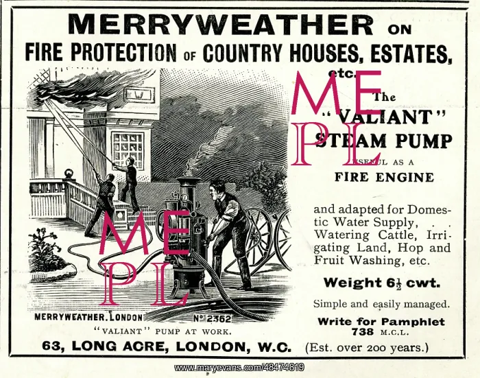 : Advert, Merryweather, Fire Fighting Steam Pump : Advert, Merryweather, Fire Fighting Steam Pump