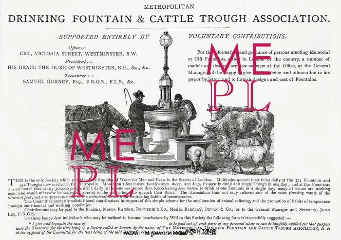 : Advert for Metropolitan Drinking Fountain 1878 : Advert for Metropolitan Drinking Fountain 1878