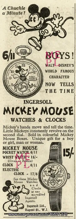 : Advertisement for Mickey Mouse watch, 1933 : Advertisement for Mickey Mouse watch, 1933