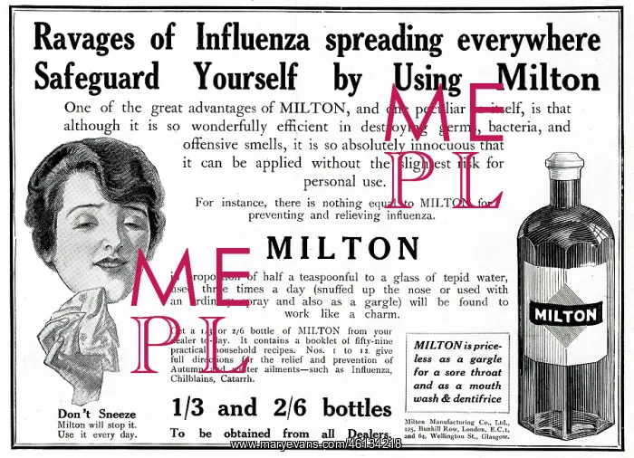 : Advert for Milton against influenza 1918 : Advert for Milton against influenza 1918