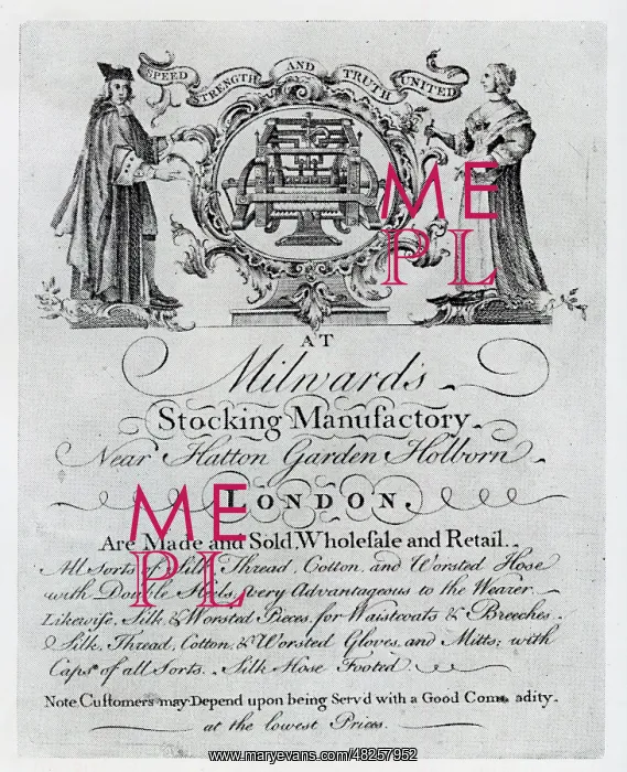: Advert - Milward's Stocking Manufactory, near Hatton Garden : Advert - Milward's Stocking Manufactory, near Hatton Garden