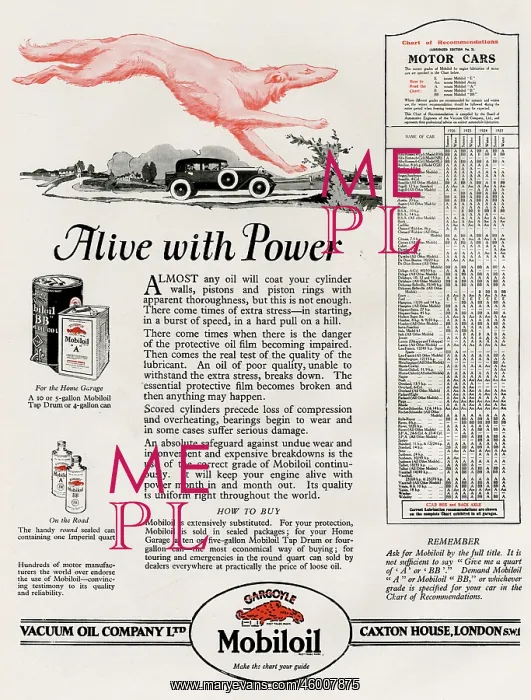 : Advertisement for Mobil oil 1926 : Advertisement for Mobil oil 1926