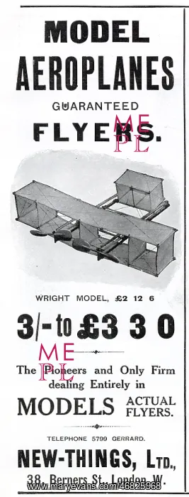 : Advert for Model Aeroplanes 1909 : Advert for Model Aeroplanes 1909