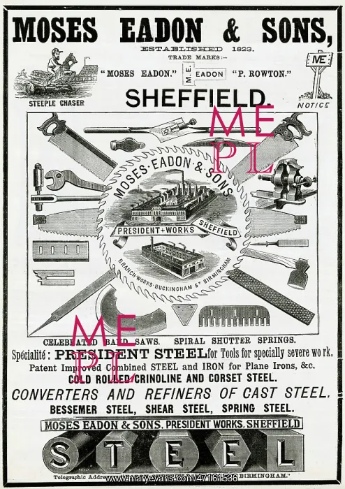 : Advert for Moses Eadon - Sons tools makers 1888 : Advert for Moses Eadon - Sons tools makers 1888