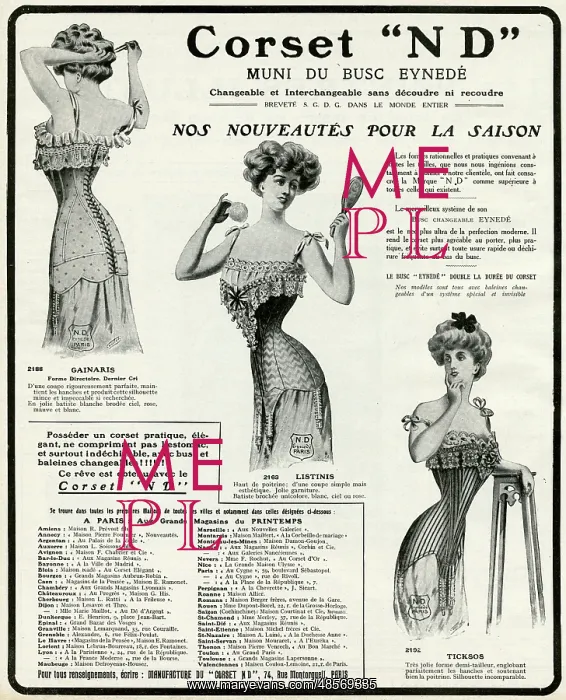 : Advert for N D Eynede Paris corsetmarker 1909 : Advert for N D Eynede Paris corsetmarker 1909
