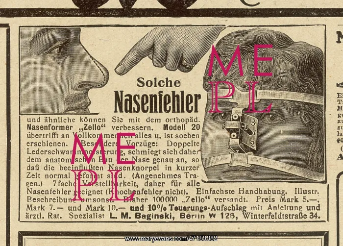 : Advert for Nasenfehler to Change Your Nose 1917 : Advert for Nasenfehler to Change Your Nose 1917